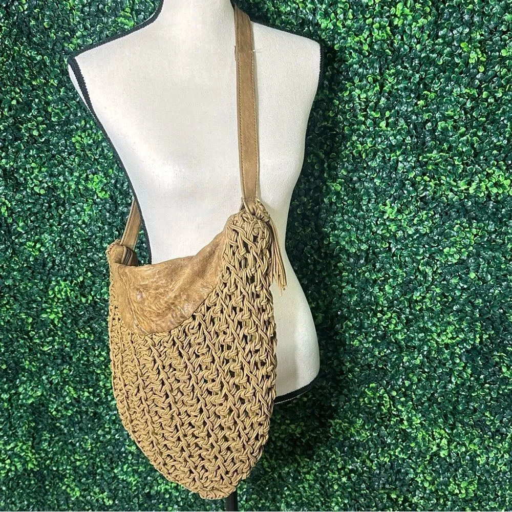 Vtg. Susan Riedweg Boho Brown Leather Market Bag